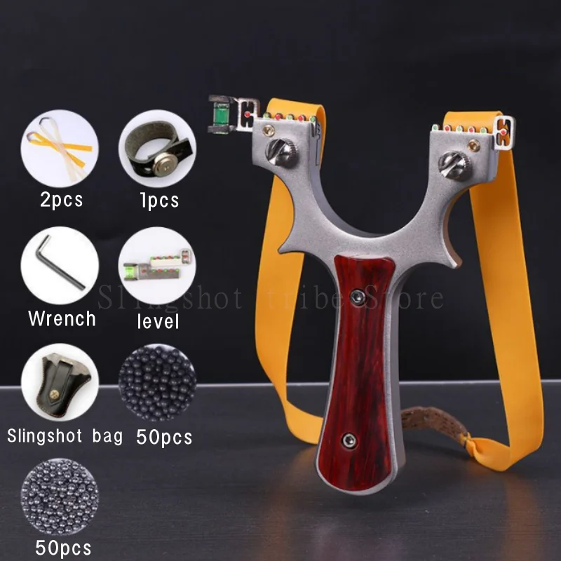 

Outdoor Shooting and Hunting Equipment Professional Hunting Slingshot Stainless Steel Slingshot+Wooden Handle with Rubber belt