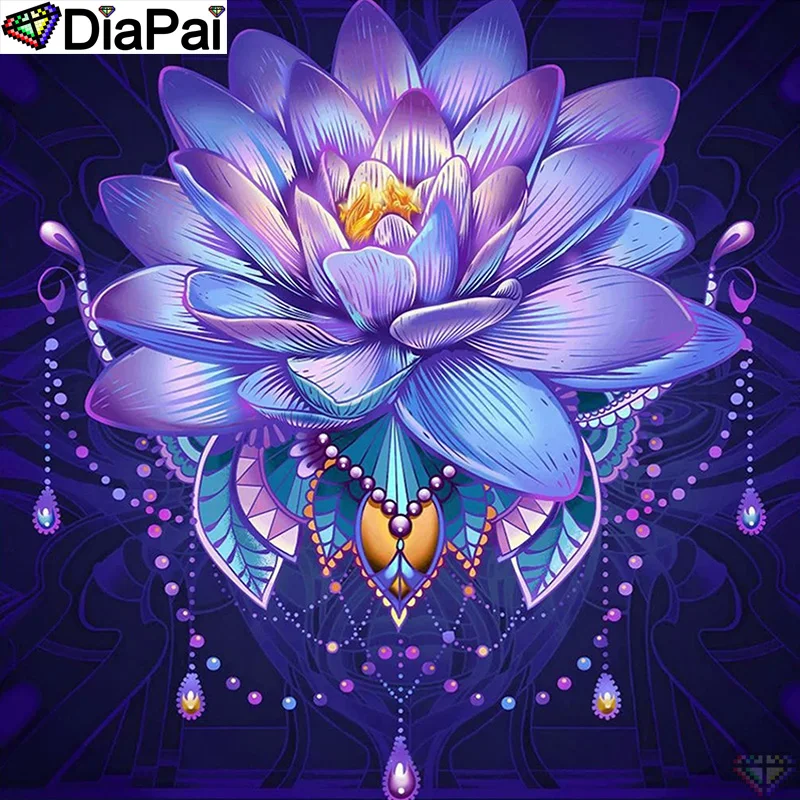

Алмазная живопись DiaPai, вышивка крестиком «Цветочный Лотос», квадратная, круглая, «сделай сам», 5d алмазная вышивка, картина, искусство