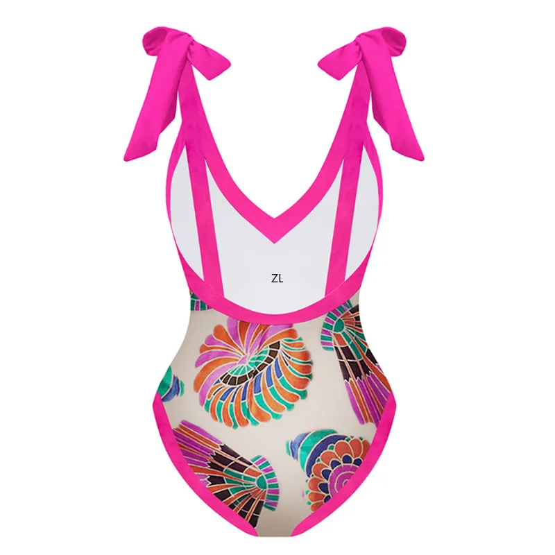 Pink Print Butterfly Strap Bikini Fashion V-Neck Sexy Push Up Swimsuit Women's Beach Suit Elegant Backless Swimwear 2023
