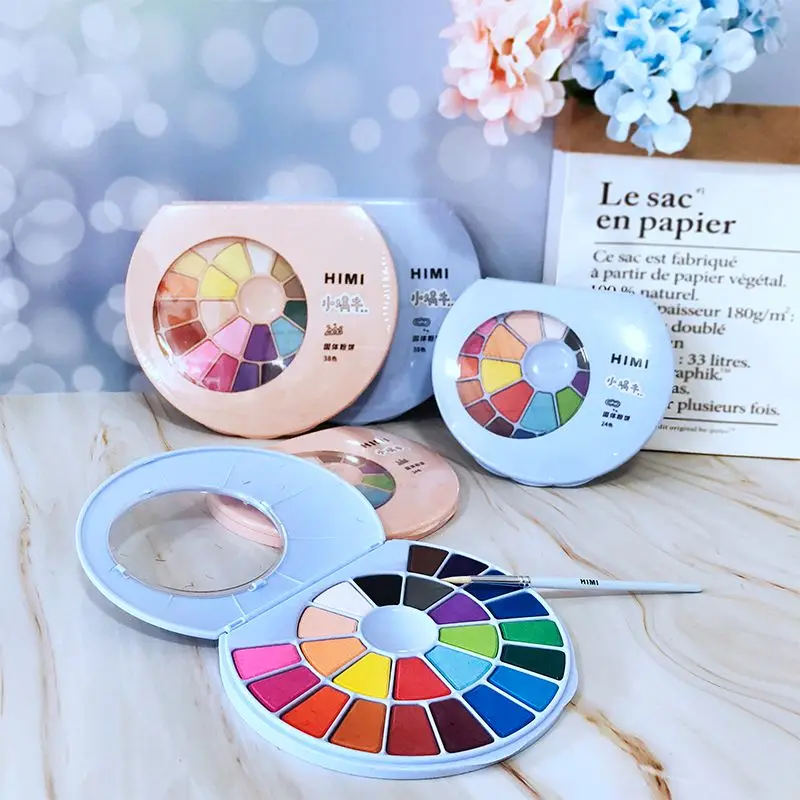 Cena HIMI Stałe Akwarela Zestaw 24/38 Kolory Miya Przenośny Proszek Gwasz Malarstwo Pigment Dla Dzieci Student Dostaw Sztuki