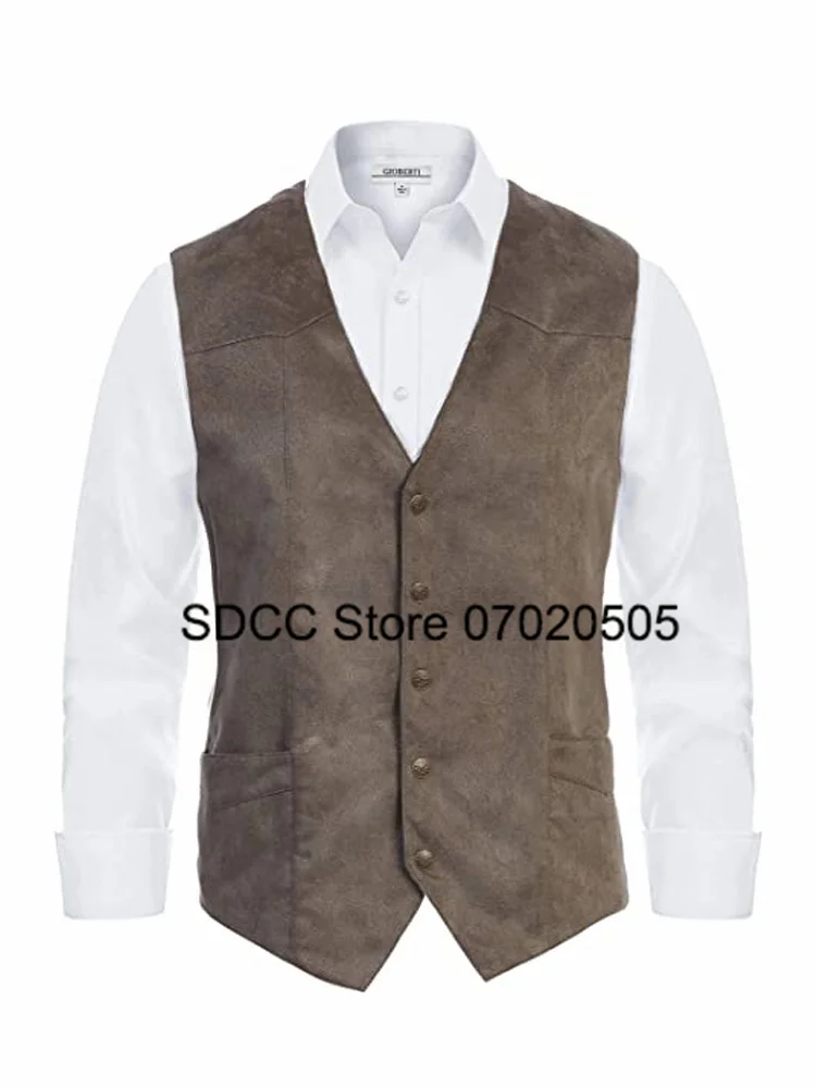 

Men's Slim Vest Suede V-Neck Single Breasted Sleeveless Jacket Regular Fit Casual Party Green Tank Top