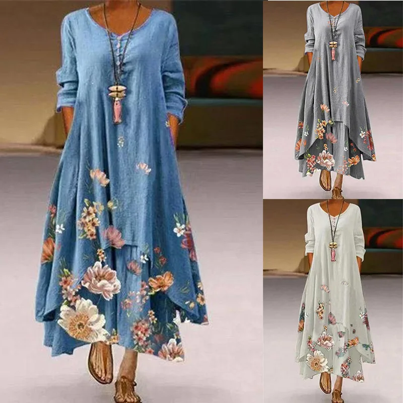 2023 Women's Long Dress Maxi Dress  Long Sleeve Floral Print Summer Spring Fall Crew Neck Summer Dress Regular Fit