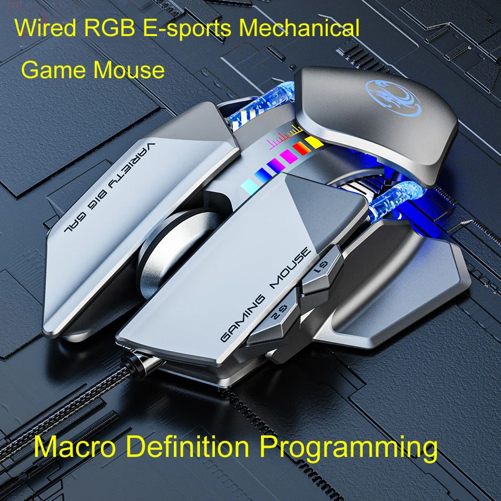 

6 Keys Wired RGB E-sports Mechanical Game Mouse 4000DPI Metal Iron Plate Macro Definition Programming For Desktop laptop