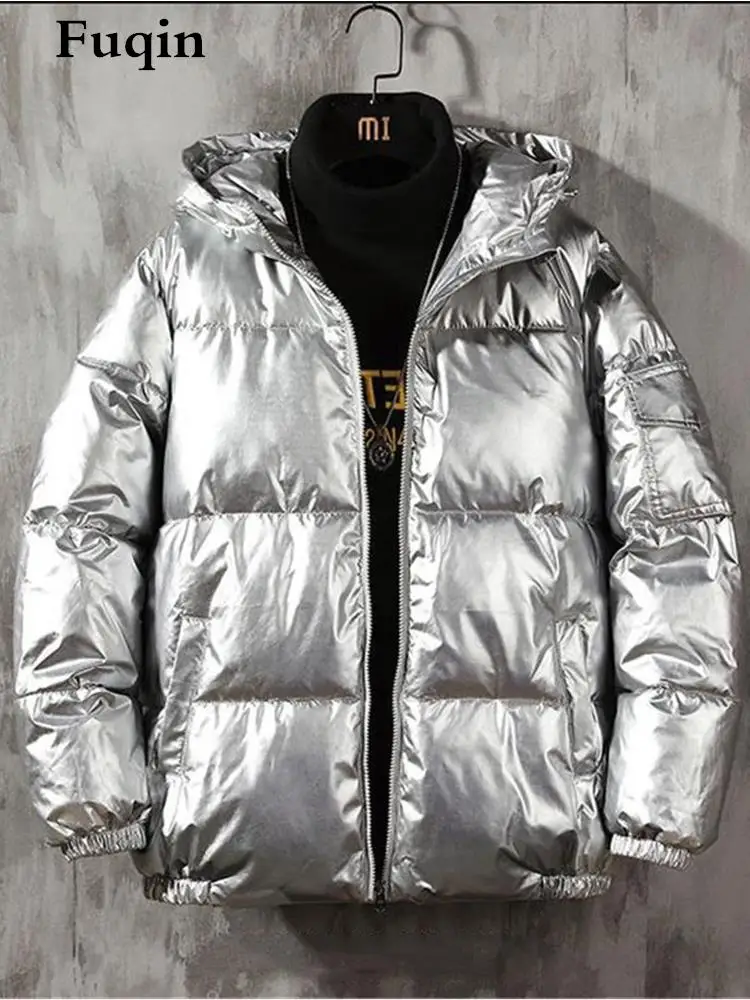 

Sequins Cotton Padded For Men Fashion Winter Fall Solid Thick Warm Coat 4XL Loose Casual Waterproof Clothing Silver Male Padded