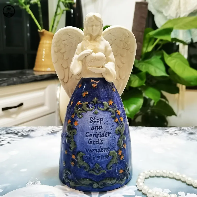 

Blue Angel Art Sculpture Wing Girl Statue Classical Character Figurines Ceramics Crafts Creative Home Decor Accessories Desktop