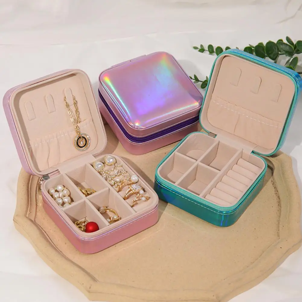 

Faux Leather Jewelry Box Waterproof Portable Jewelry Box Organizer with Mirror Double Layer Travel Case for Rings Earrings