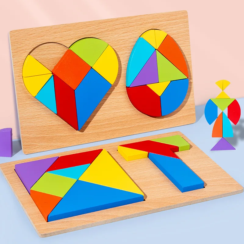 

Wooden 3D Shape Tangram Jigsaw Puzzle Learning Toys for Kid Children Wood Montessori Early Educational Intelligence Game