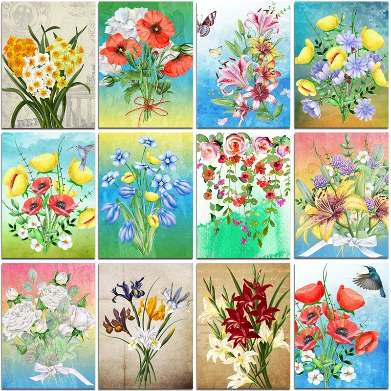 

Diy Diamond Embroidery Rose Poppy Daffodils Poster Painting Full Display Drill Cross Stitch Mosaic Garden Home Decoration Gifts