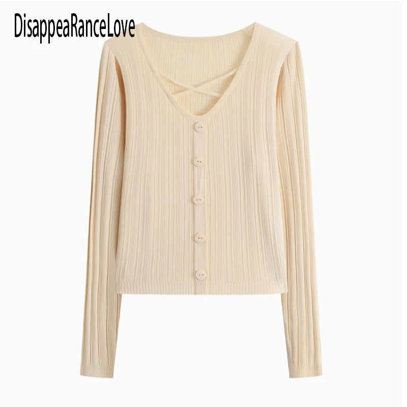 

Disappearancelove 2022 Spring Autumn Women Cardigans Sweater O-neck Knitted Cashmere Solid Single Breasted Womens Sweaters