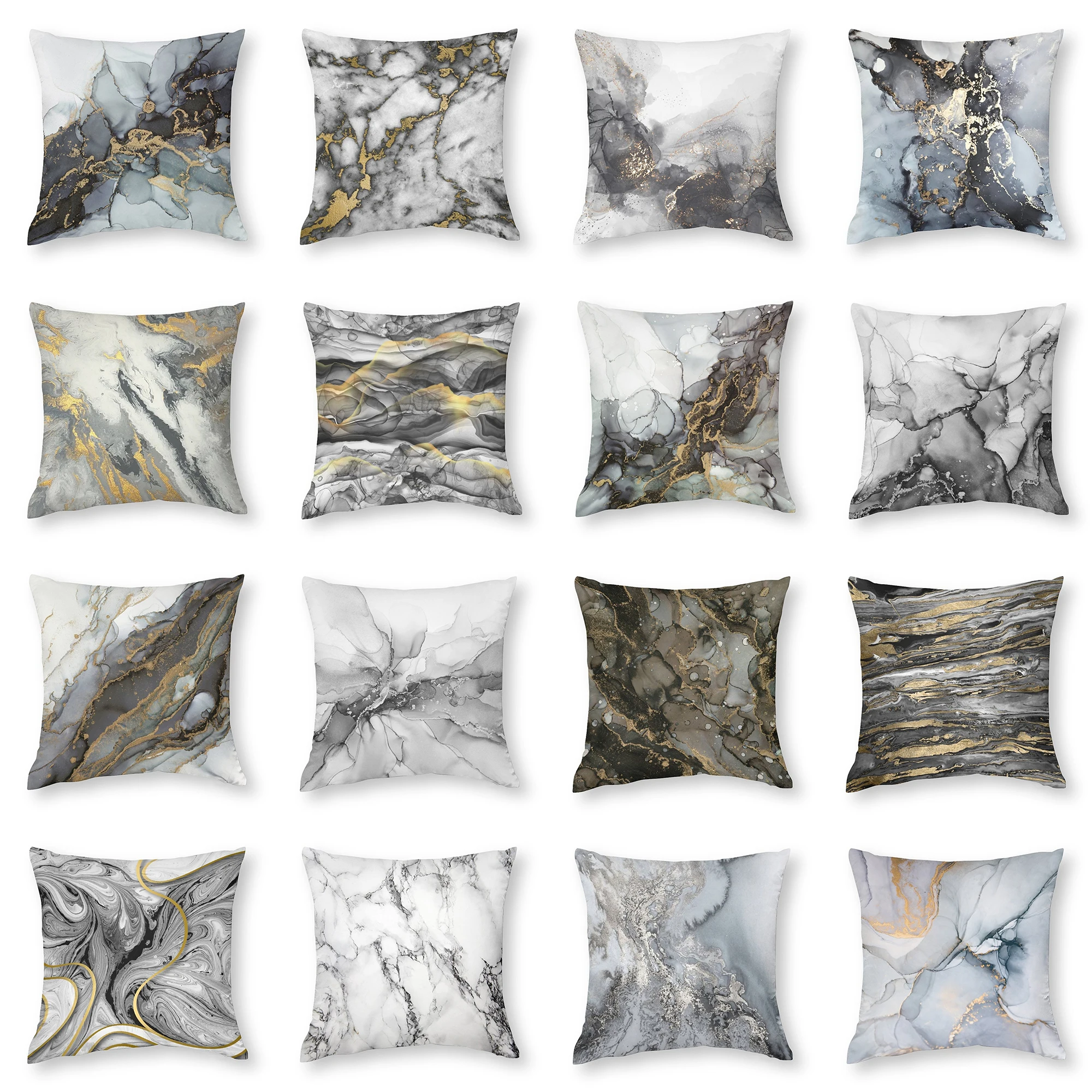 

Throw Pillow Cover 18x18 Inch Grey Marble Gold Stripes Abstract Polyester New Square Slipover Double-Sided Printing Pillowcase
