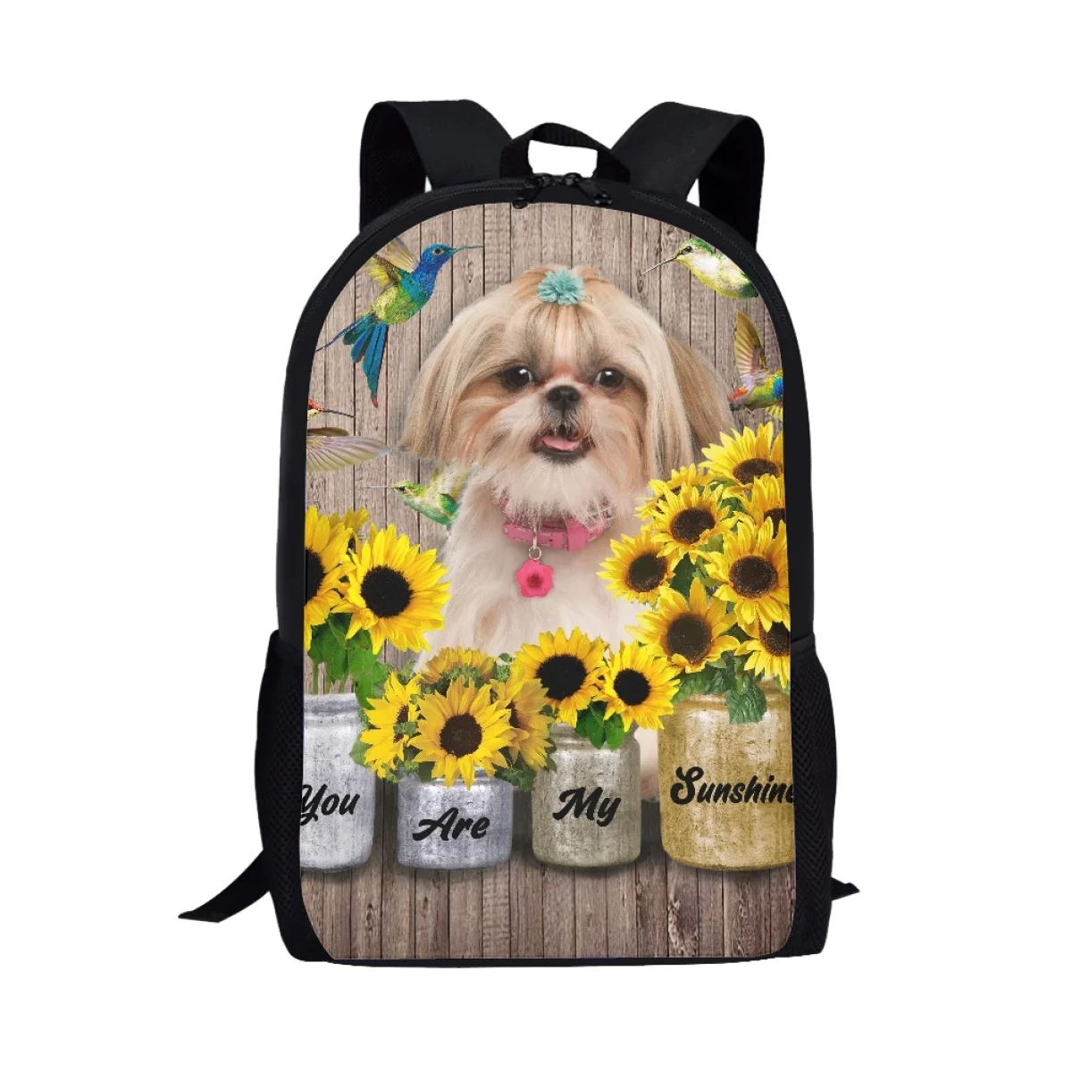 

Рюкзак с изображением подсолнуха Shih Tzu в стиле аниме с птицами, двухслойный Классический Портативный школьный ранец, дорожная сумка