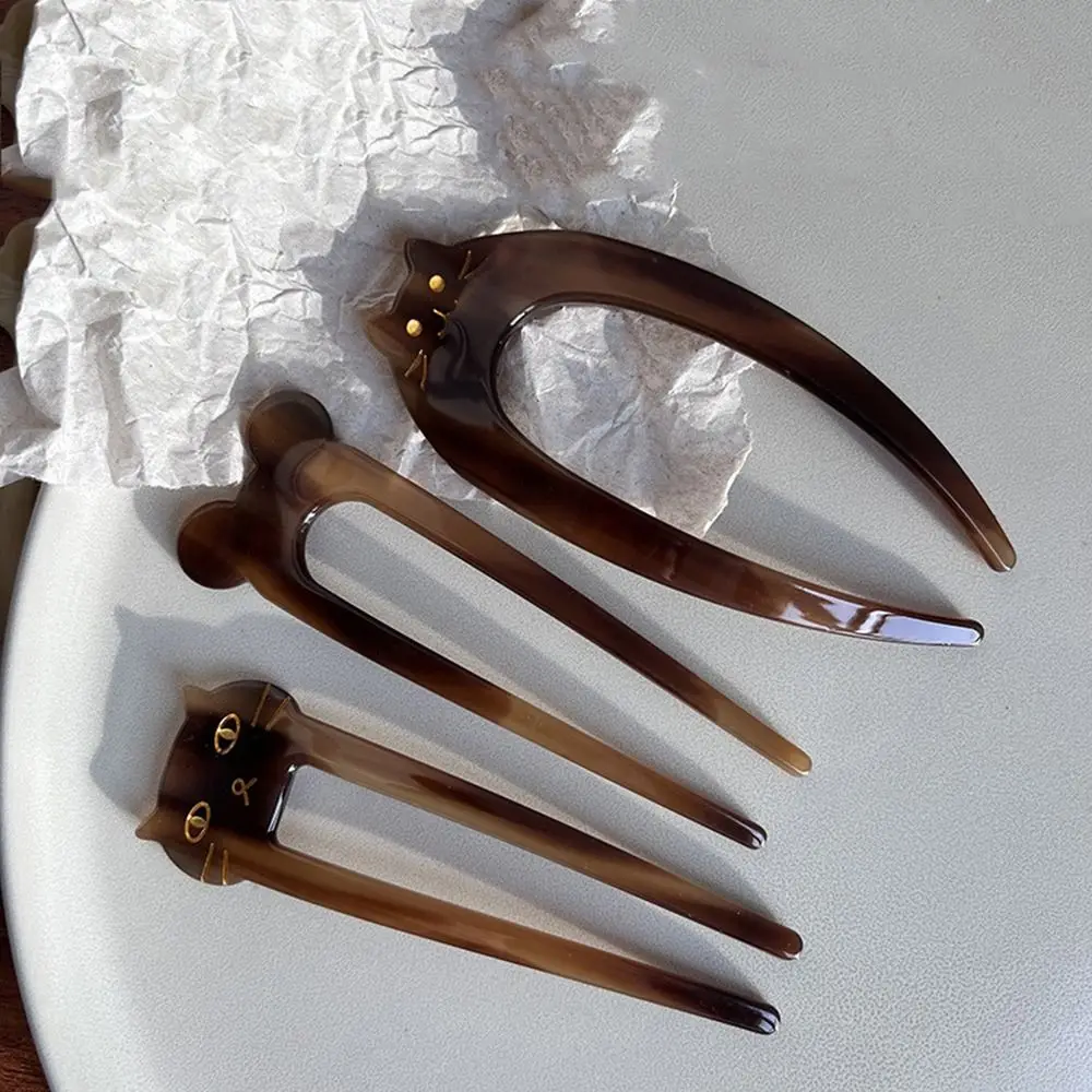

Korean Style For Women Acetic Acid For Girls Mouse Vintage Hair Accessories U Shaped Hairpin Hair Fork Cat Hair Stick