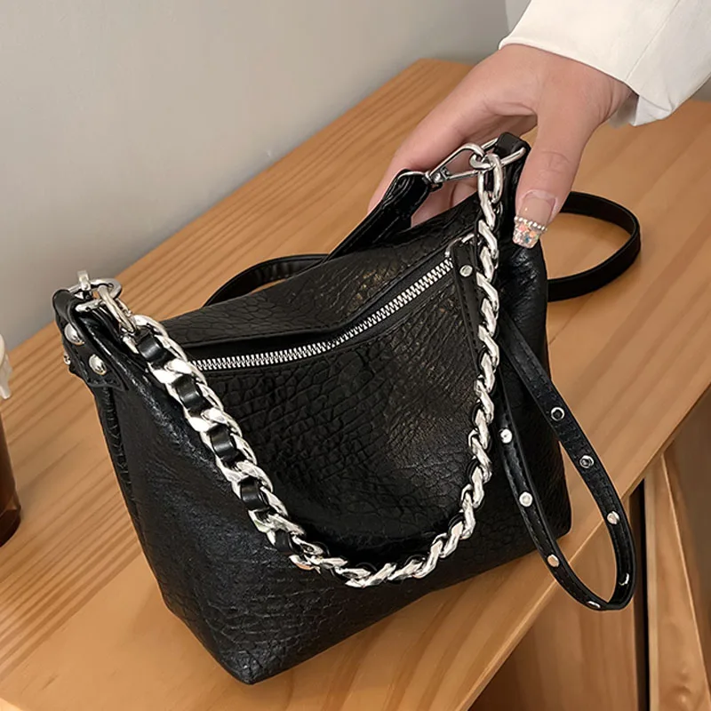 

Fashion Wild Women Bag High quality Leather Bucket Bags New Chain Handbag Brand Designer Crossbody Bag Luxury Lady Shoulder Bags