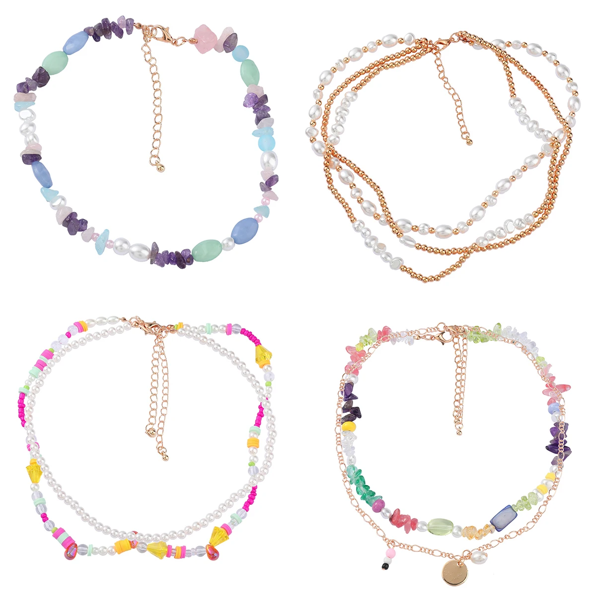 

Natural Stone Handmade Summer Bohemia Pearl Pendants Multi-Color Seed Beads Necklace Choker for Woman Beach Collar Jewelry