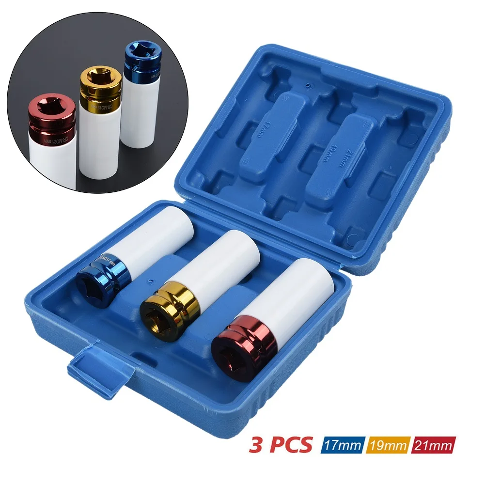 

3Pcs 17/19/21mm Colorful Sleeve Tire Protection Sleeve 1/2 Inch Hex Drive Wall Deep Impact Nut Sockets Garage Hand Tools