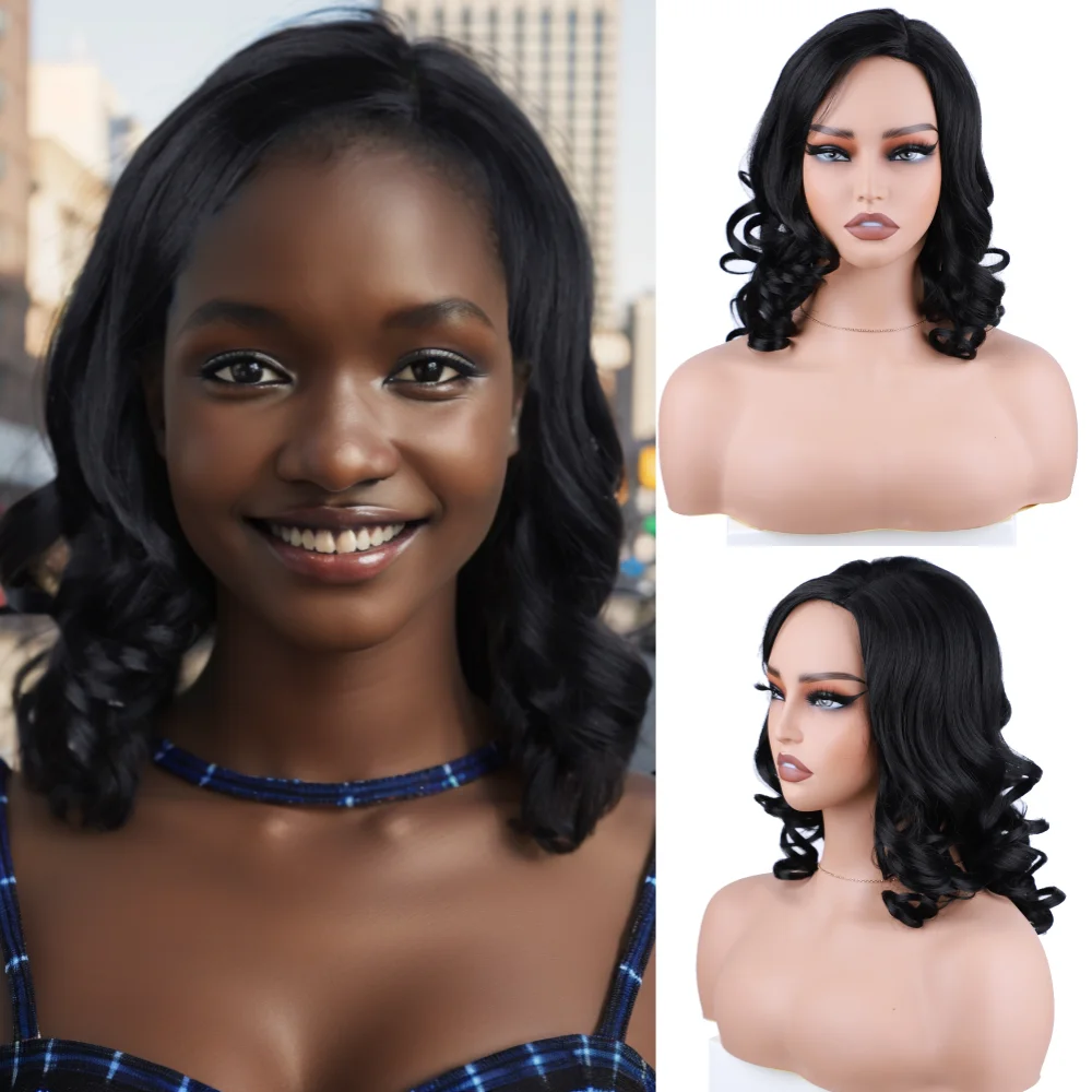 Надувной кудрявый синтетический парик для чернокожих женщин Черные Кудрявые