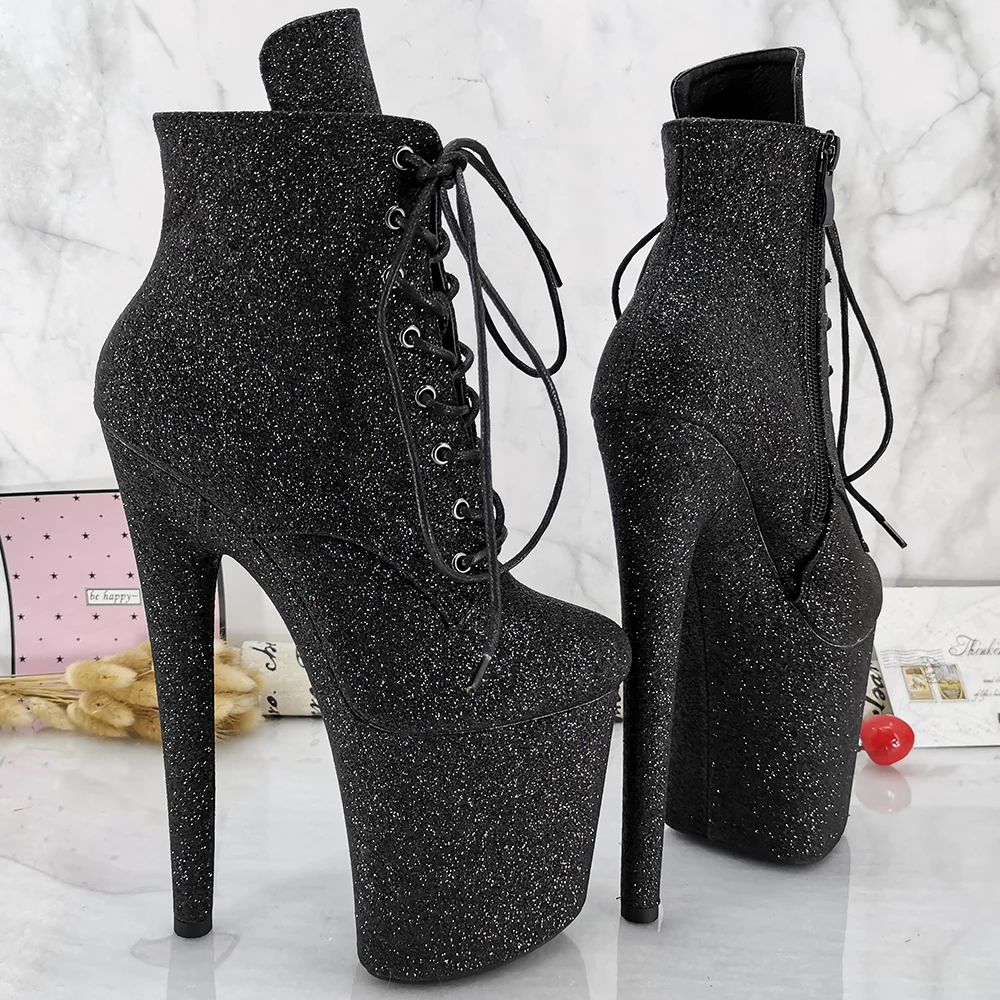 Leecabe Black Glitter Upper 20CM/8inches Pole dance shoes High Heels Pole Dance boot