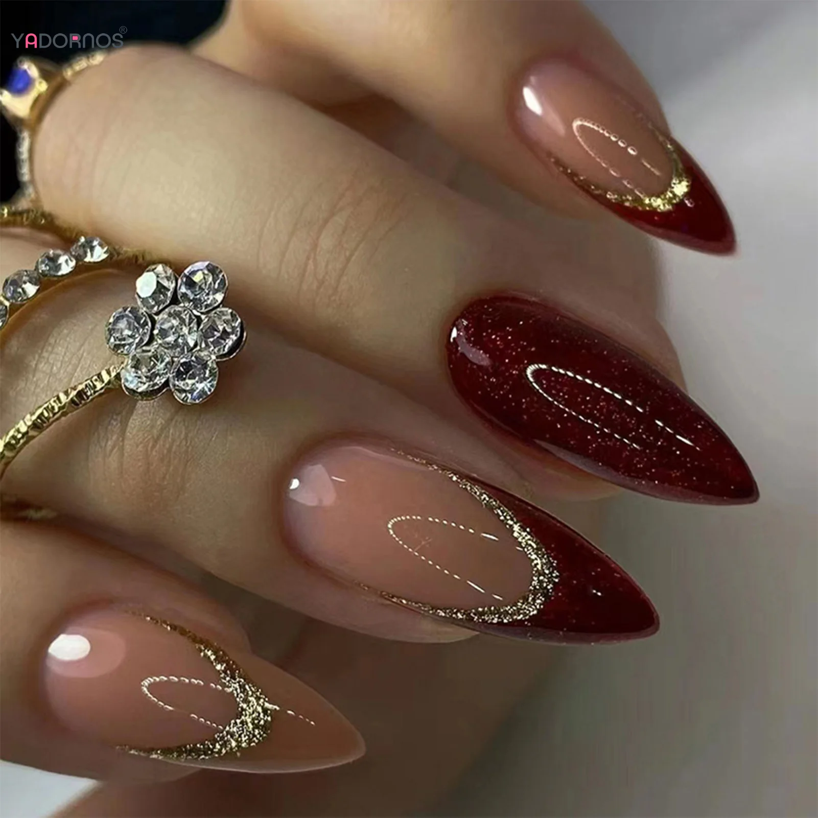 

24 шт., накладные ногти в форме миндаля, блестящие декоративные накладные ногти из золотой фольги, Модные накладные ногти, носимый маникюр, ак...