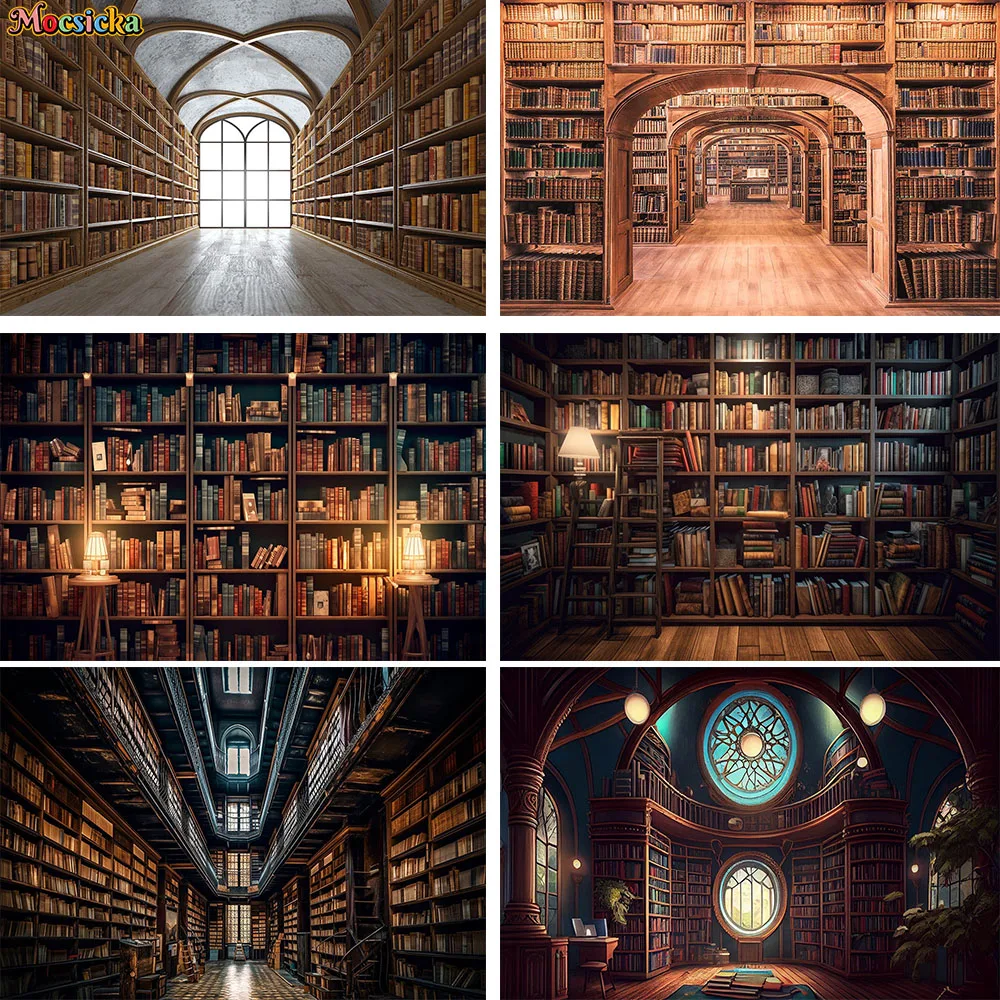 Back to School Holiday Party Photography Background Bookcase