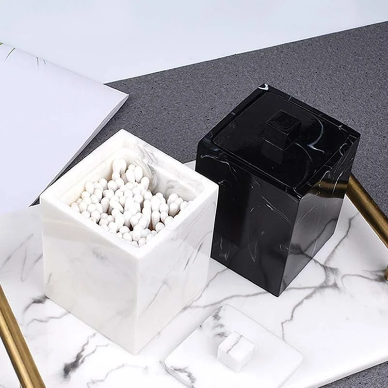 

Marbled Resin Storage Box Cotton Swab Organizer Home Toothpick Holder Hotel Bathroom Cotton Pad Box with Lid