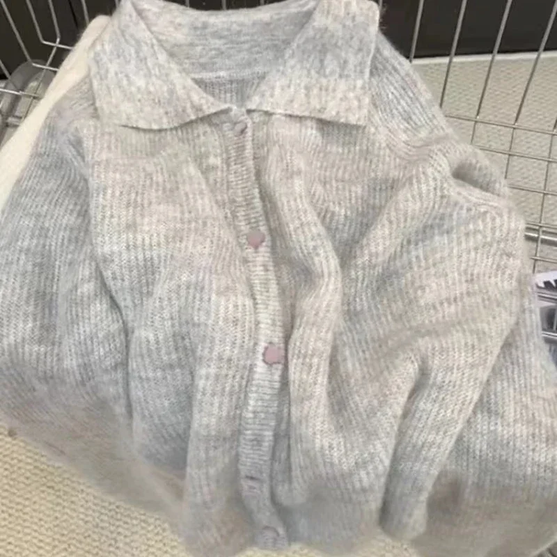 Juspinice кардиган с отложным воротником осенне-зимний свитер из мохера женский