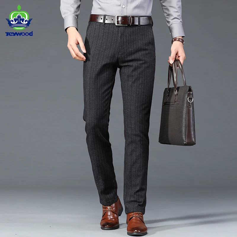 2022 Men's Autumn Winter Business Long Stripe Suit Pants Male Elastic Straight Fashion Casual Formal Trousers Plus Size 30-40