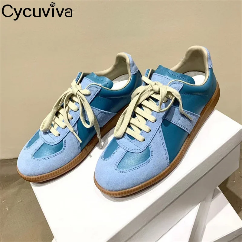 Casual Lace up Women's Sneakers Flat Shoes Suede Leather Splicing Runway Single Shoes Round toe Comfort lovers Walk Shoes Mujer images - 6