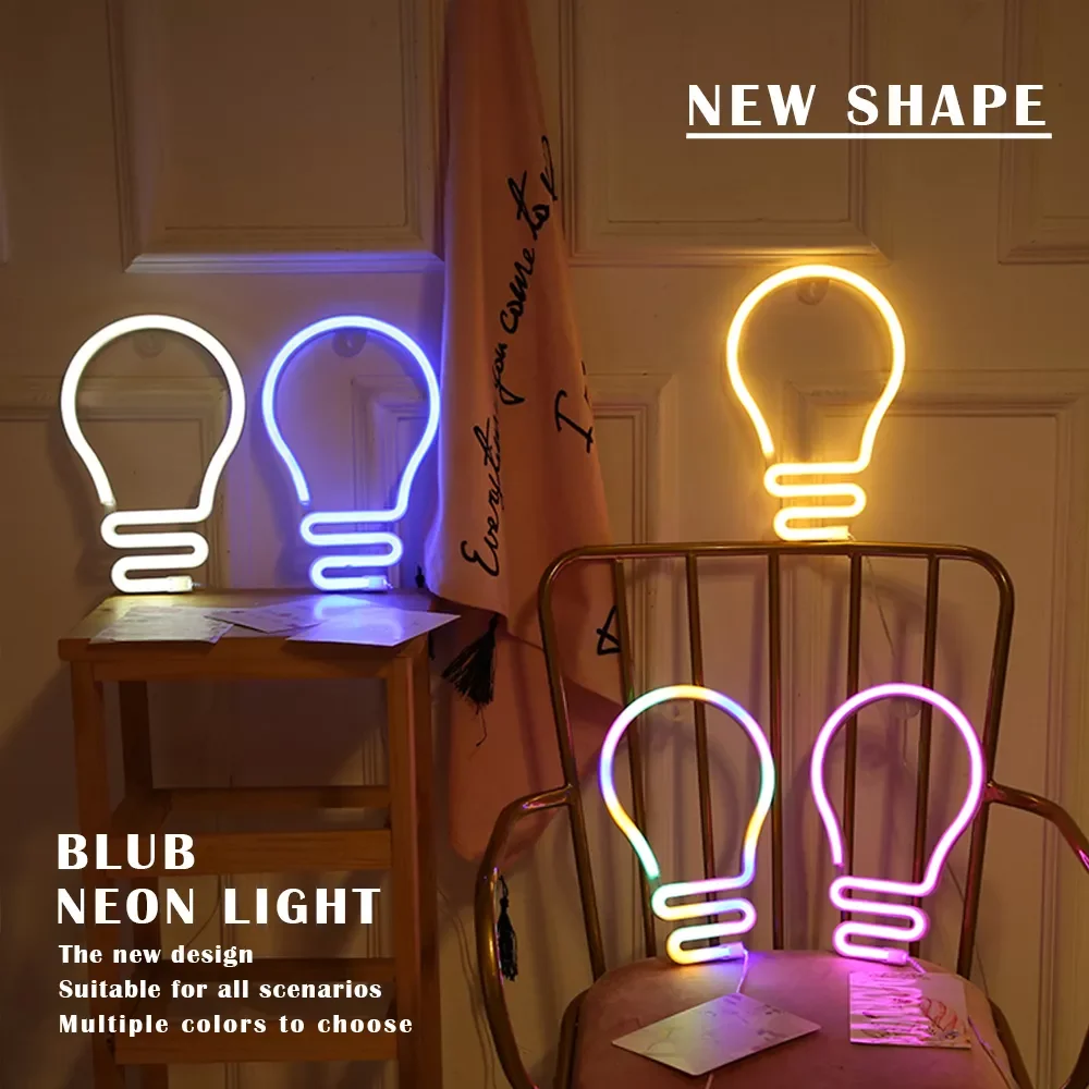 

NEW2023 LED Neon Light Photography Prop Blub LED Neon Light Blub Shaped Sign Neon Light Battery Powered Home Decorative Wall Lig
