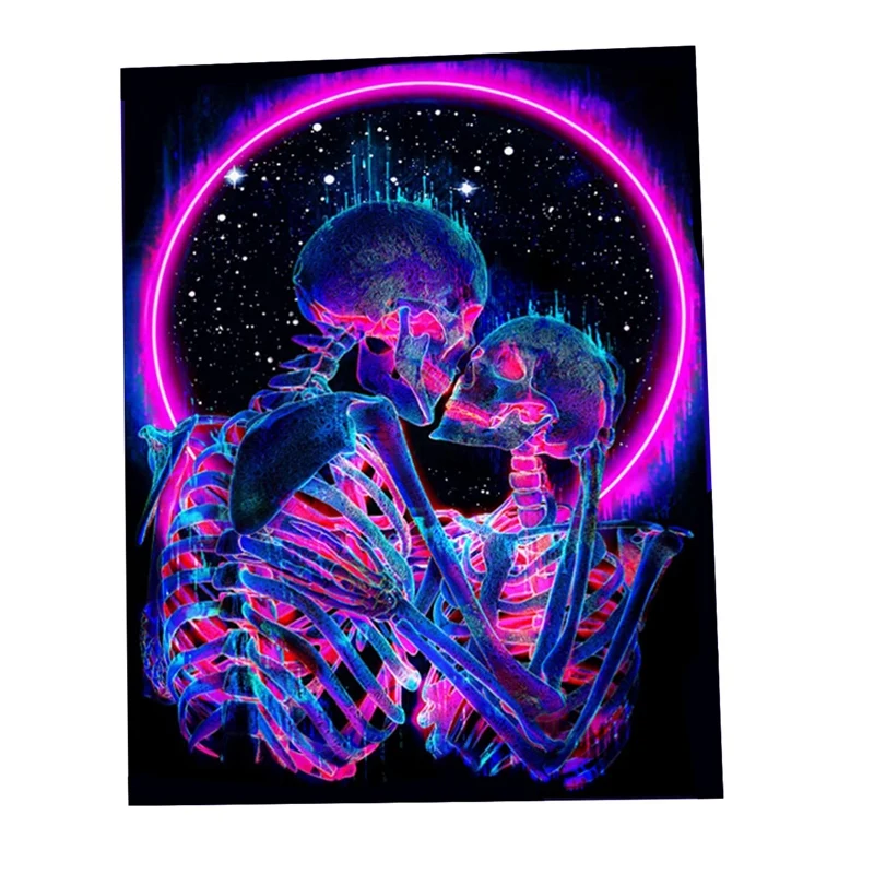 

Blacklight Skull Tapestry, The Kissing Lovers Tapestry UV Reactive Trippy Psychedelic Neon Tapestries Glow