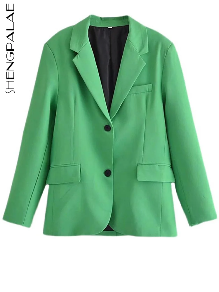 

SHENGPAIAE 2022 женский новый однобортный с карманами длинный рукав изумрудно-зеленая пуговица повседневные свободные и тонкие Женский костюм па...