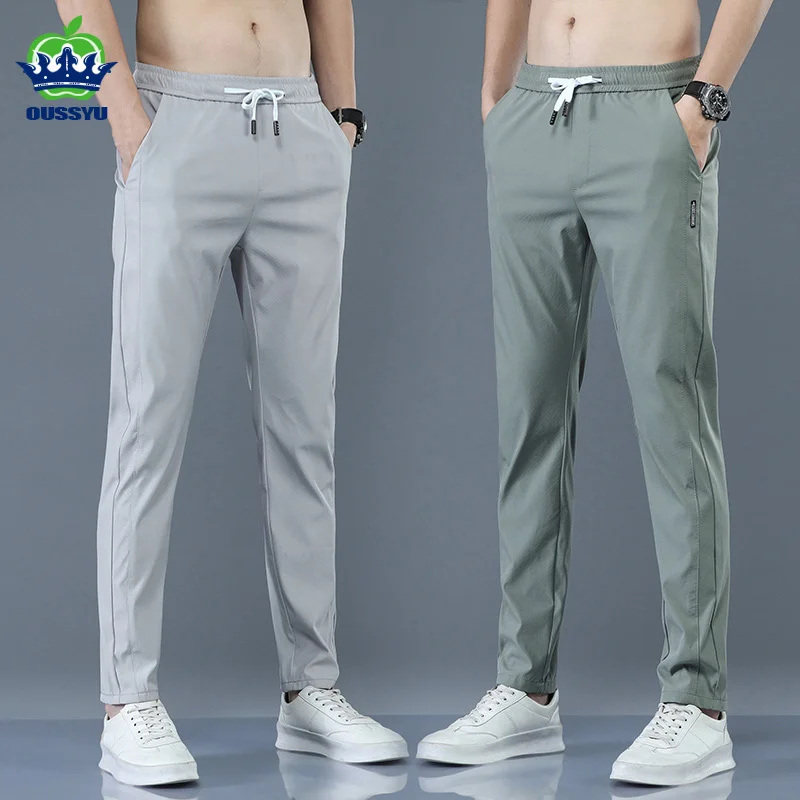 

2023 Men's Trousers Sprin Summer New Tin reen Solid Color Fasion Pocket Applique Full Lent Casual Work Pants Pantalon