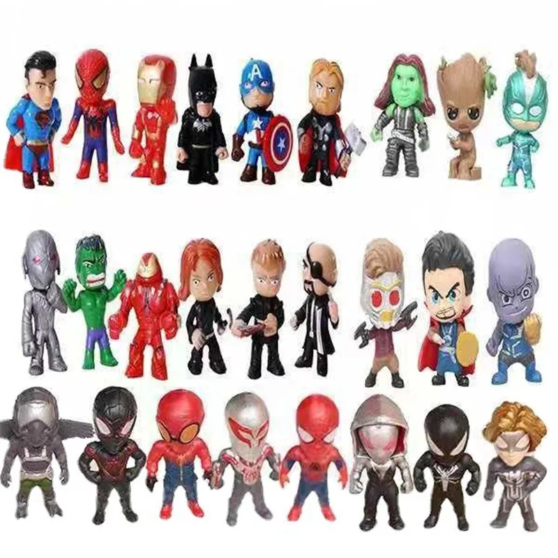 

26pcs/Lot 4-5cm Marvel Avengers Anime Pvc Action Figure Superheros Spiderman Captain America Iron Man Hulk Thor Model Dool Toys