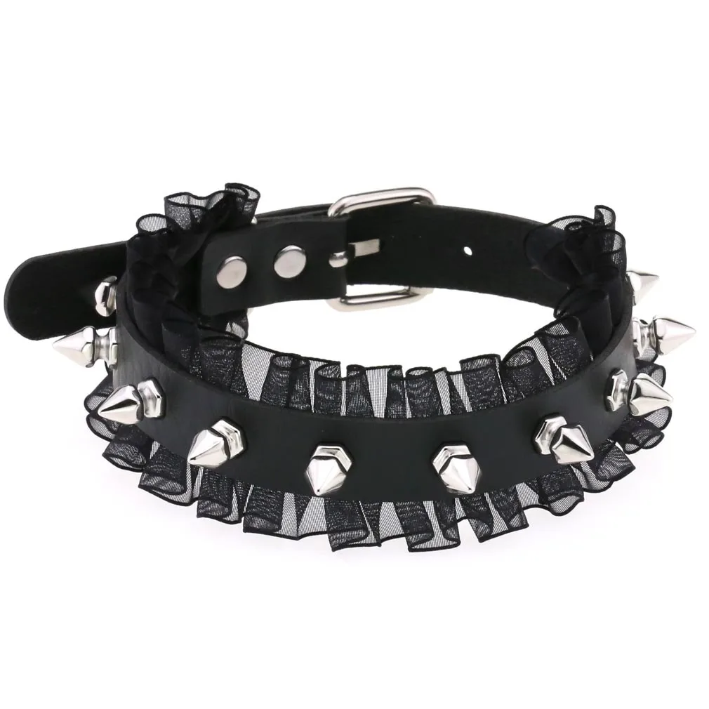 

Gothic Men Women Unisex Lace Leather Spike Rivet Choker Punk Necklace Jewelry Sexy Vintage Harajuku Statement Collar Necklaces