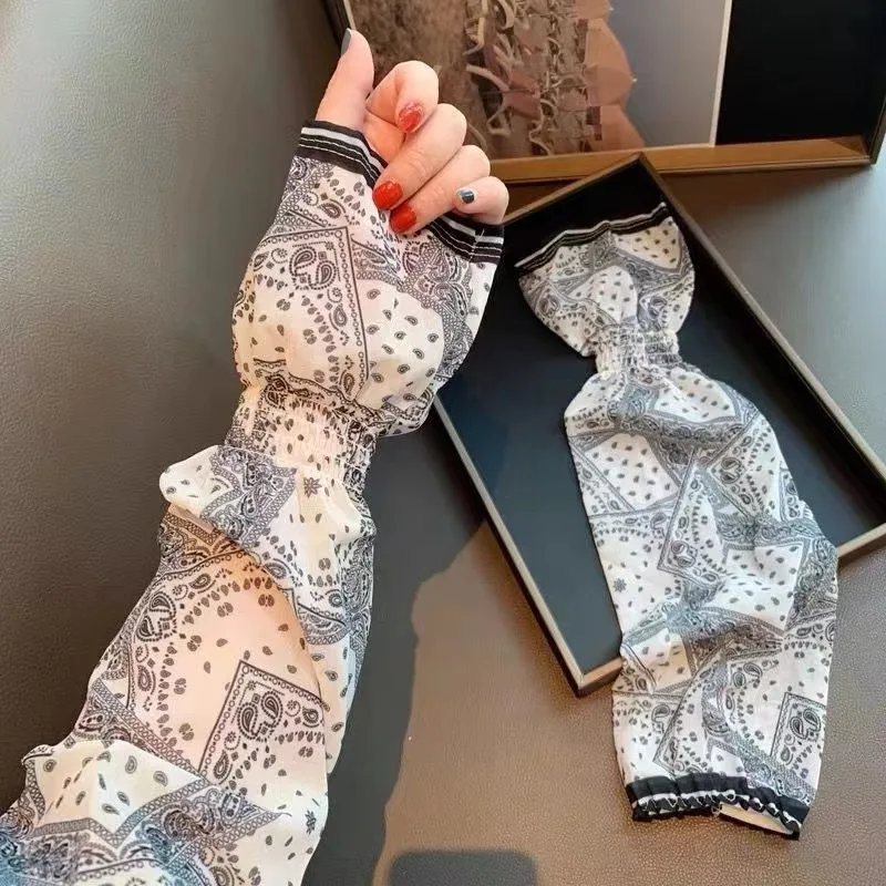 

Summer Thin Anti-UV Long Sleeve Chiffon Fake Sleeves Outdoor Cycling Driving Half Finger Sunscreen Arm Gloves for Women Girl