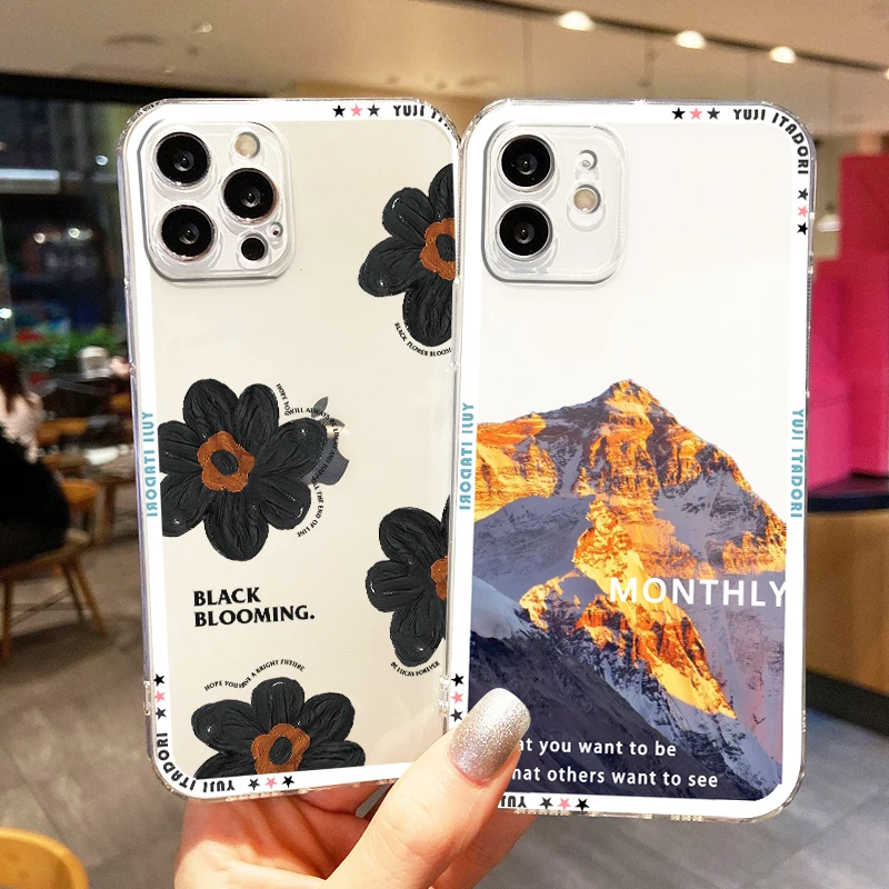 

Mountain Luxury Scene Art Phone Case For Apple iPhone 14 13 12 11 Mini XS XR X Pro MAX 8 7 6 Plus SE 2020 Transparent Cover