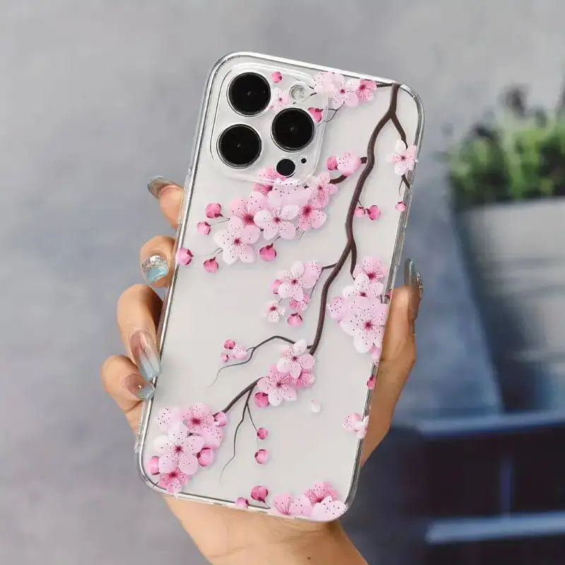 Чехол с цветком персика для OPPO Reno 12F 11F 10 5G 6 8 11 12 Pro Reno 7 4G 5 6 Lite 8T A58 A78 A79 A98 5G Floral Clear Cover (art.: 3920cc3fe87ff) - 3920cc3fe87ff