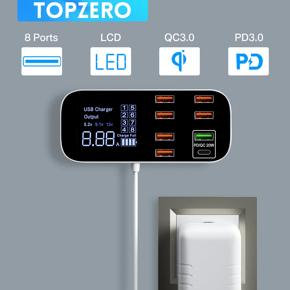 40 Вт, 8 портов, USB-зарядное устройство для телефона, QC3.0, USB C, тип C, PD, быстрая зарядная станция, портативное настенное зарядное устройство для путешествий для iPhone 13 Xiaomi