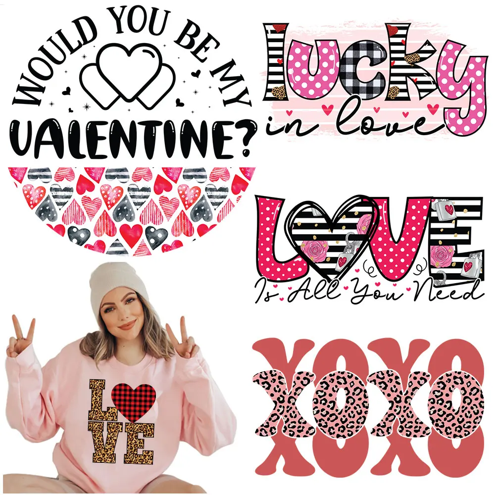 Leopard XOXO Iron Patches For Clothing Lucky Valentine Stickers On Clothes Ladies Heat Transfer Girls Decor