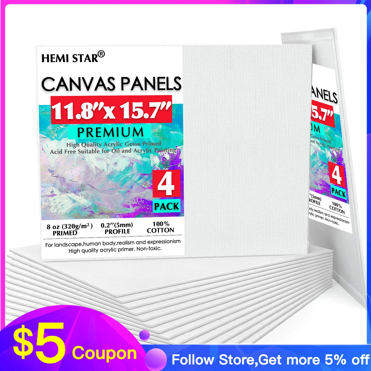

Painting Canvas Panels 4 Pieces 100% Cotton Artist Canvas Board for Painting,30x40cm-12x16in Primed Acid Free Art Canvas