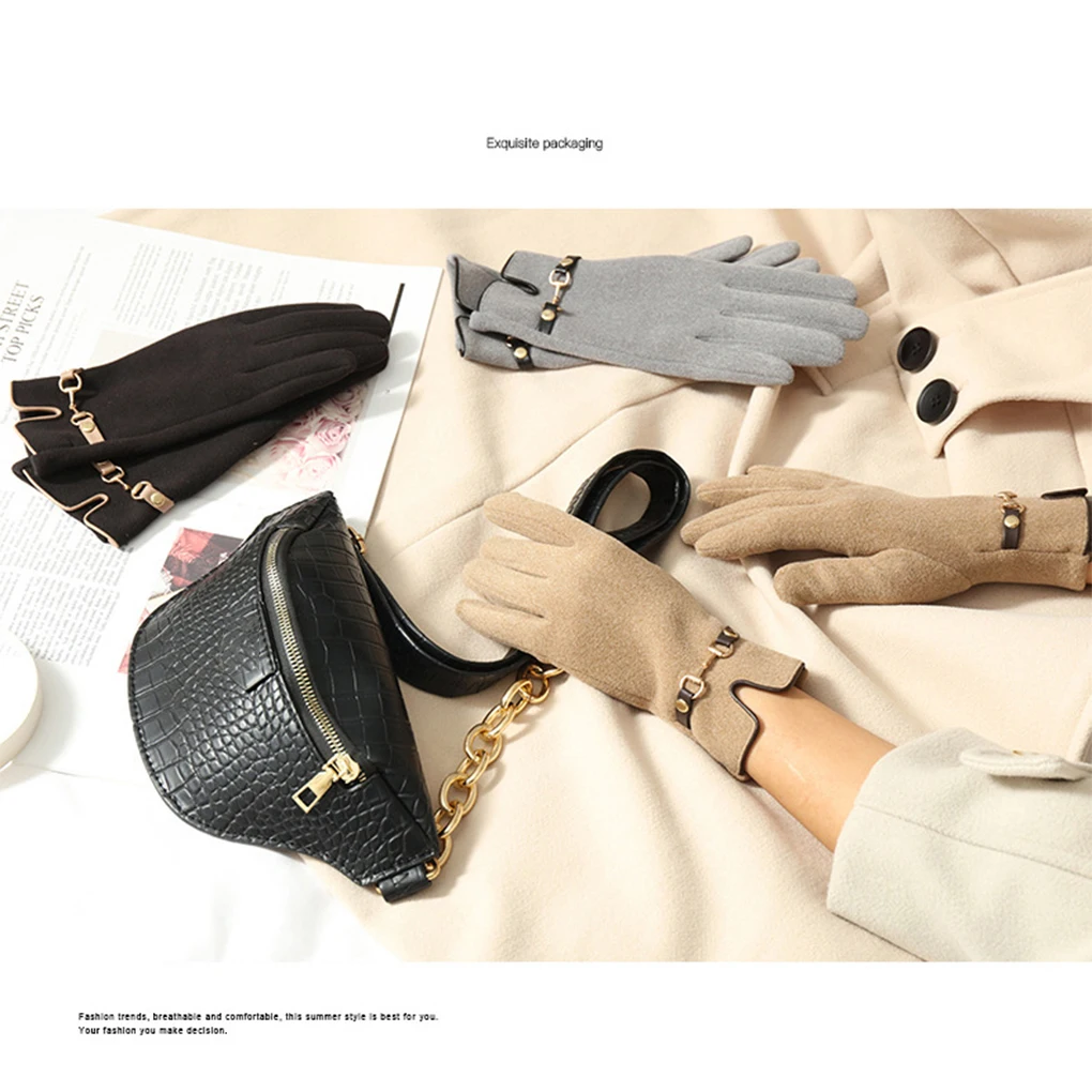 

Gloves Women Chain Lovely Windproof Lightweight Comfortable Mittens Breathable Palm Protection Winter Outdoor Khaki