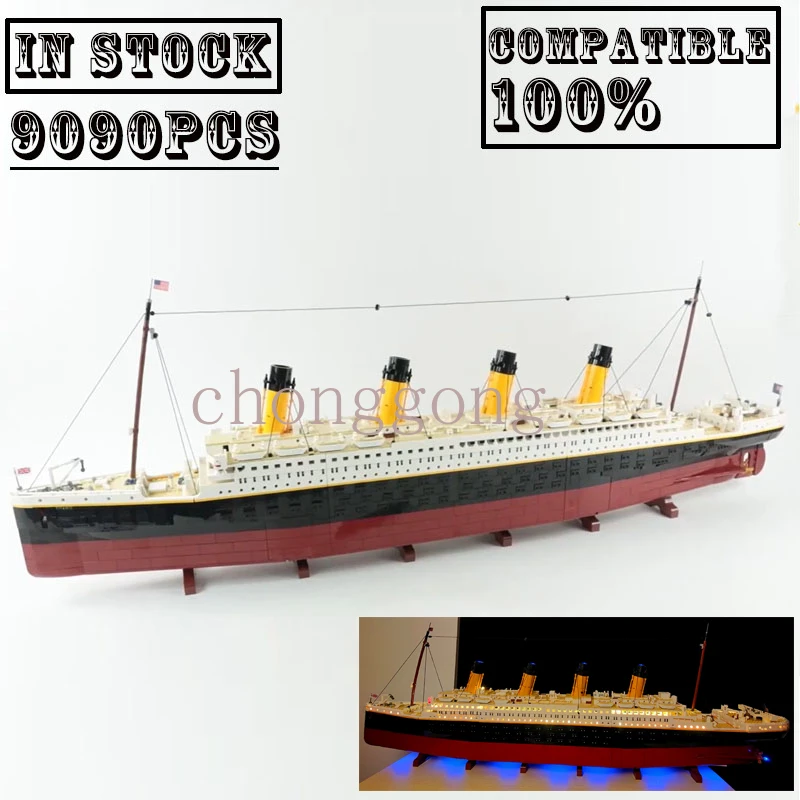 New 9090pcs Movie  LED Light Titanic Cruise Boat Ship City Model Fit 10294 Building Blocks Bricks Figures Toys Children Kid Gift