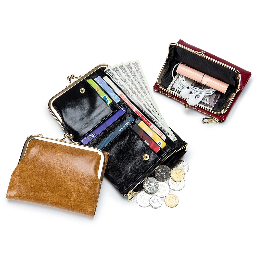 Genuine Leather Retro Short Wallet Multi Function Clip Wallet Simple Storage Bag