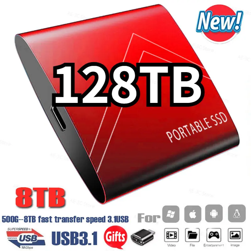 

External SSD Hard Disk 128TB 64TB Portable SSD Solid State Drives USB 3.0 Type C Electronics for Computer Laptops Mobile Phone