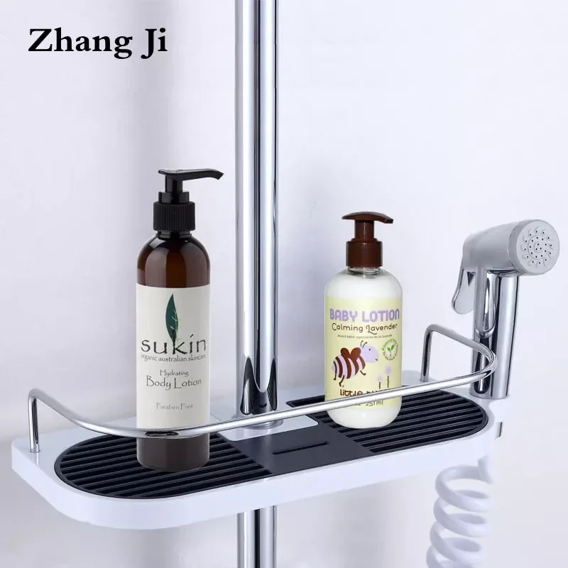 

2023 ZhangJi Bathroom Shower Storage Holder Rack Shampoo Tray Shower Head Holder Shower Pole Organizer Shelf Soap Storage Shelv