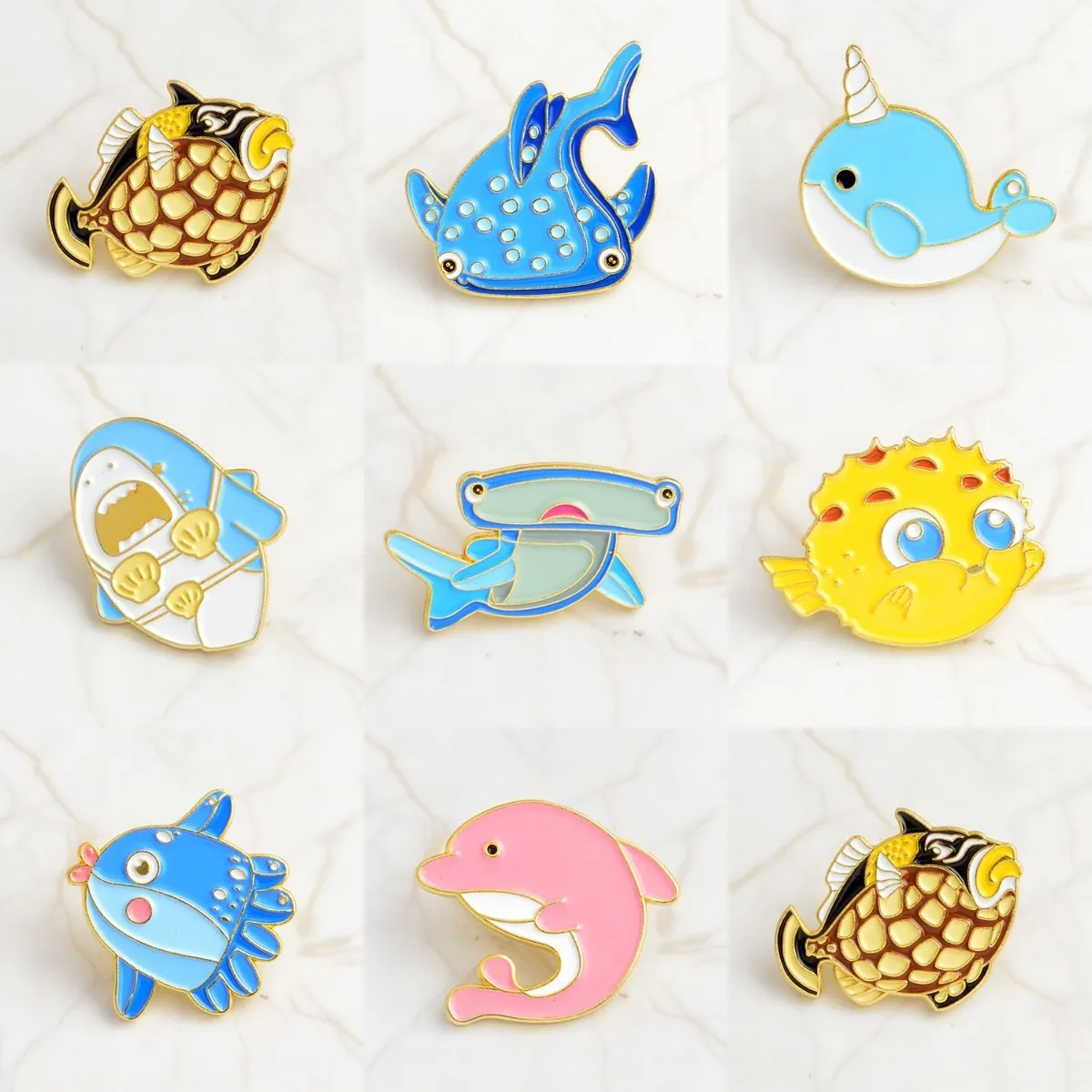 

Ocean Fish Series Enamel Pins Creative Dolphin Whale Puffer Shark Metal Badge Lapel Brooch Punk Jewelry Gifts