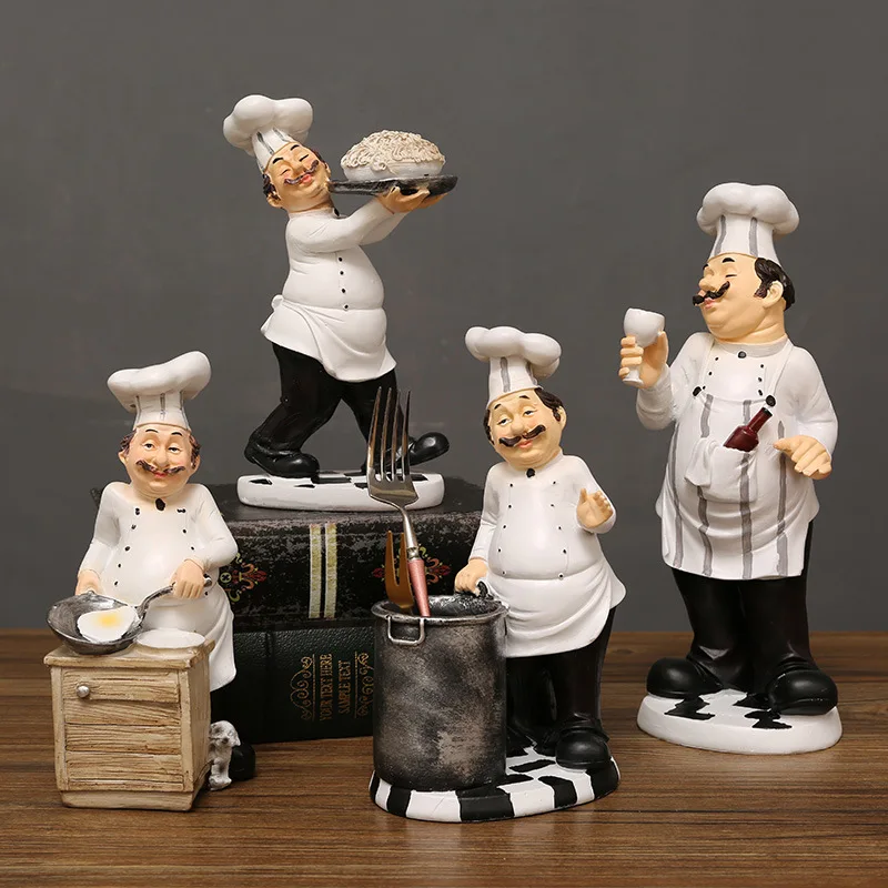 Europe Decorative Chef Figurine Ornaments - 3D Resin Home Decoration for Gourmet Kitchen Decorations & Collectible Housewarming