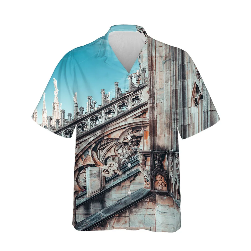 Jumeast Summer New 3D Men's Short Sleeve Shirts Supernatural Gothic Architecture Hawaiian High Quality Shirts Fashion Clothing