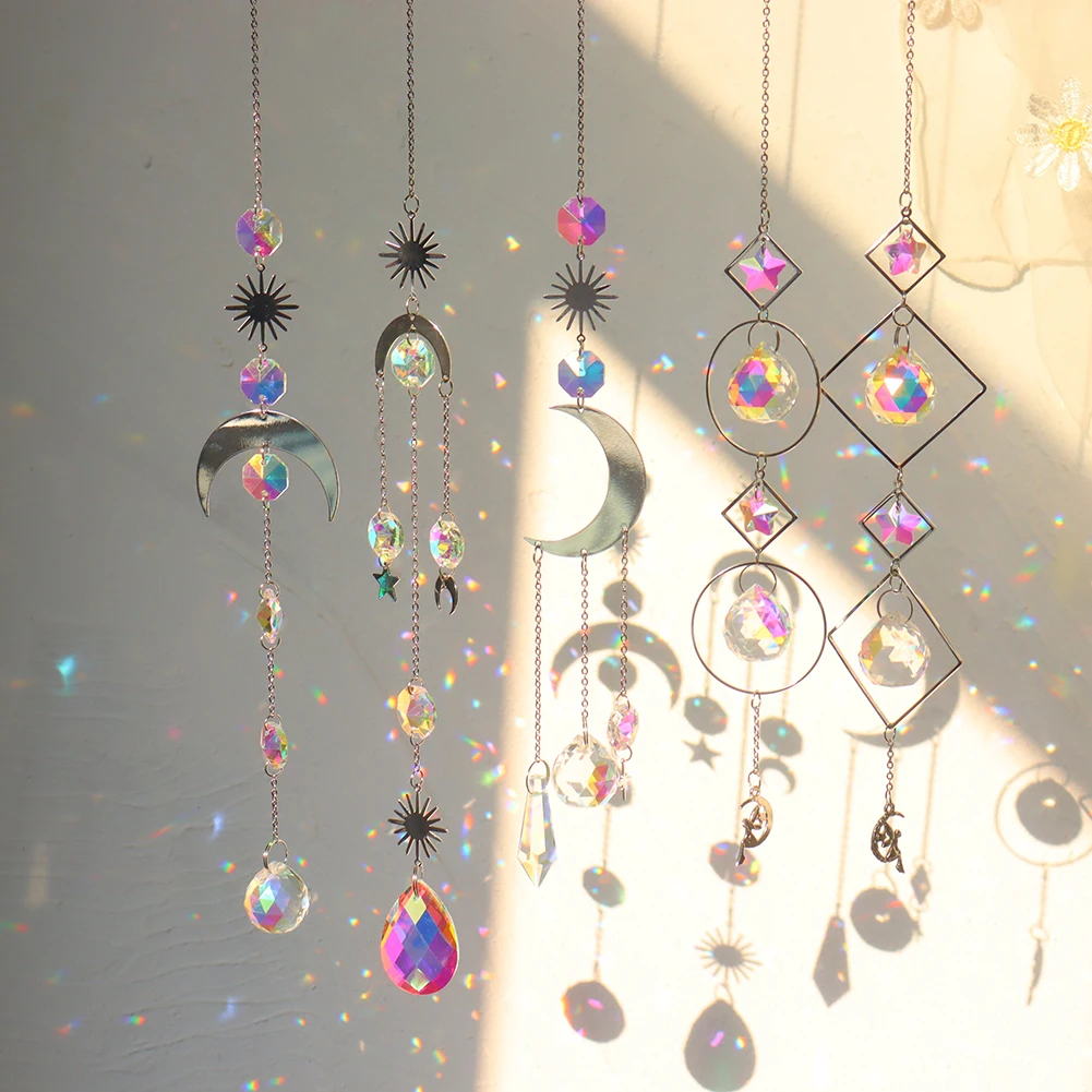 

Crystal Windchime Ornaments Star Moon Pendant Hanging Wind Chimes Window Craft Christmas Tree Outdoor Garden Car Home Room Decor