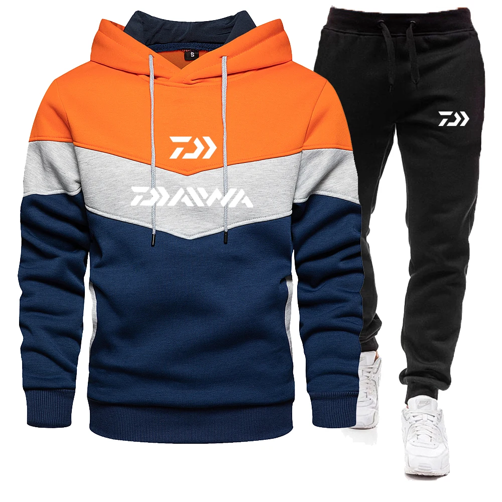 2022DAIWA Fishing Men's hoodie set casual warm sports sweater brand pullover + jogging pants 2-piece set