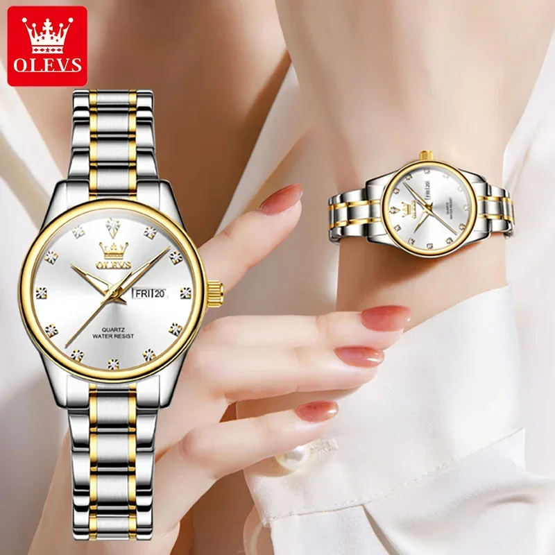 OLEVS оригинальные кварцевые часы для женщин классические отдыха из нержавеющей